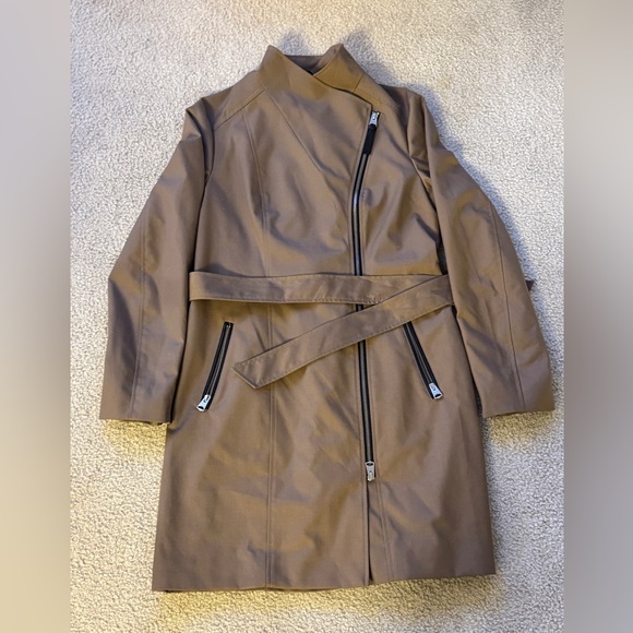 $850 MACKAGE Women's Leather Trim Water-Resistant Trench Coat Jacket Size M